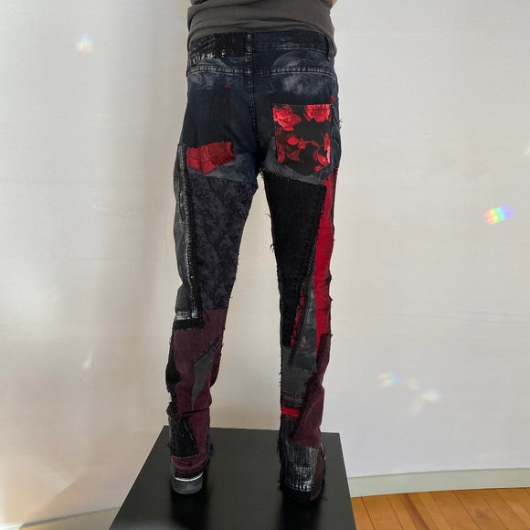 Acid Washed Black & Grey jeans with Metallic silver and CRIMSON Rose Tie Dye - Picture 12 of 17
